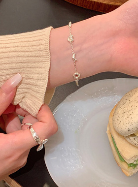 碱水结镂空爱心手链女面包脑袋牛角包华夫饼S925镀银手环网红手饰