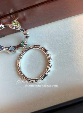 韩版多彩S925银微镶锆石爱心戒指女复古简约竹节开口指环食指戒潮