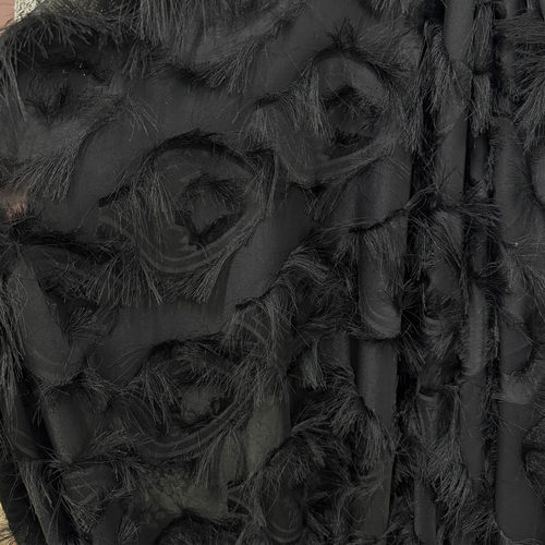 黑色流苏立体眼睛天丝棉面料轻薄微透晚礼服婚纱裙子衬衫diy布料 - 图0