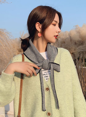 韩系条纹护颈保暖三角围巾女秋冬