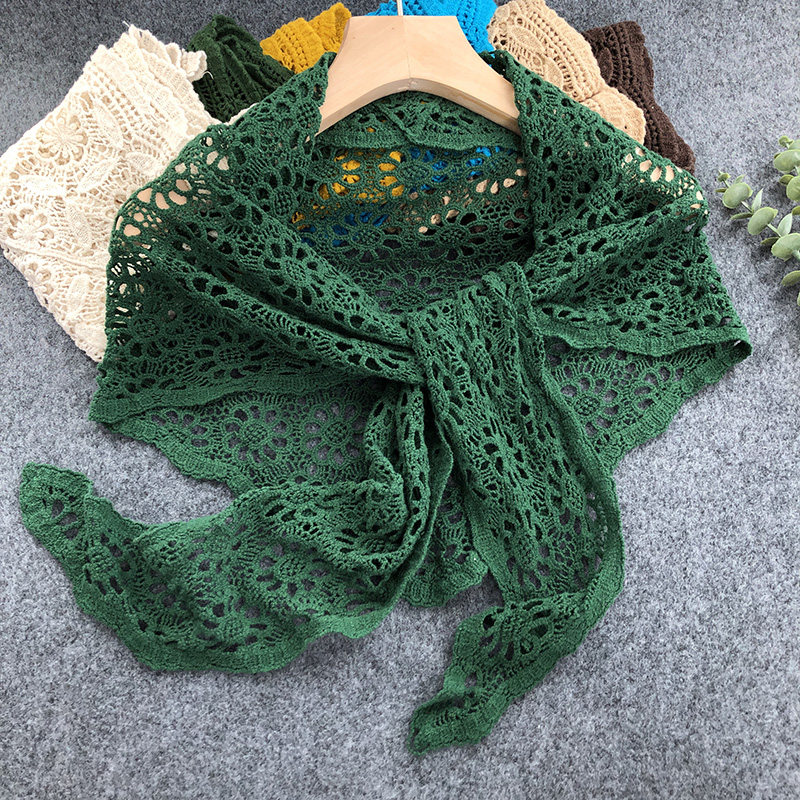 黄色绿色纯棉镂空蕾丝勾花三角巾外搭配裙子空调房护颈大披肩围巾,淘宝优惠券,粉丝福利购,淘宝优惠卷