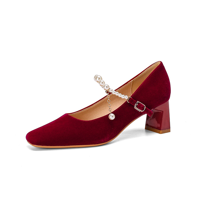 秀禾婚鞋女不累脚2025年新款方头粗跟单鞋红色新娘高跟鞋日常可穿,淘宝优惠券,粉丝福利购,淘宝优惠卷