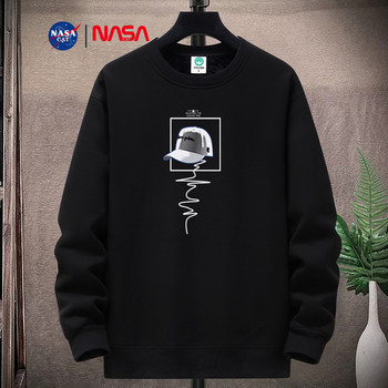 NASA 2024 ພາກຮຽນ spring ຄໍມົນ sweatshirt ບາງຜູ້ຊາຍບວກ velvet ນັກສຶກສາຂະຫນາດໃຫຍ່ trendy ເສື້ອທີເຊີດໄວຫນຸ່ມຝ້າຍວ່າງ