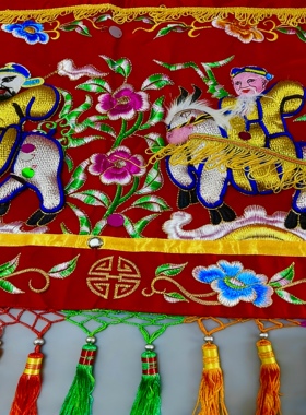 精美台版手工凸绣绣工精湛横彩八仙彩门彩佛堂寺庙喜庆横幅刺绣品