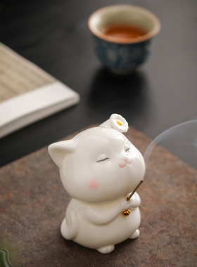 小猫咪香插沉香香炉茶道茶宠摆件