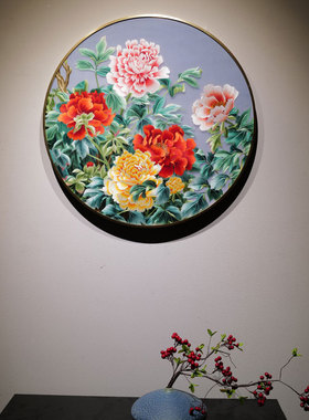 客厅玄关新中式手工绣挂画包安装