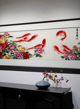客厅沙发背景新中式手工刺绣挂画