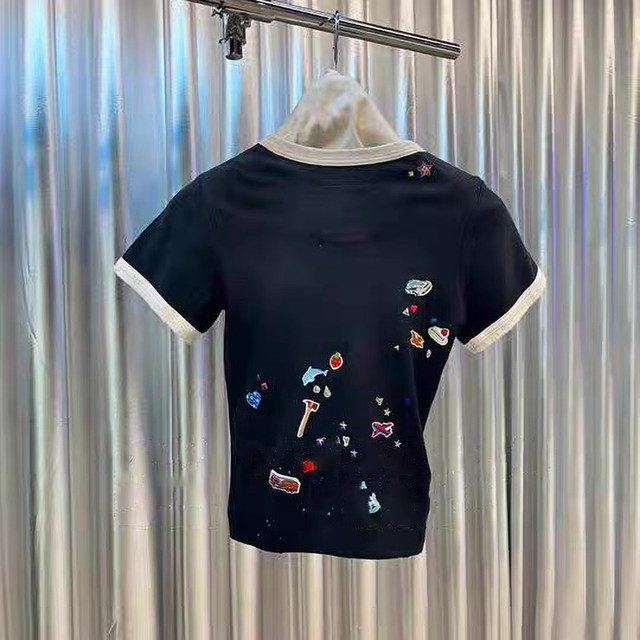 Spring and summer new niche small pattern narrow short-sleeved T-shirt