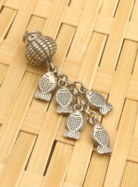 S925银复古鱼篓小鱼流苏吊坠