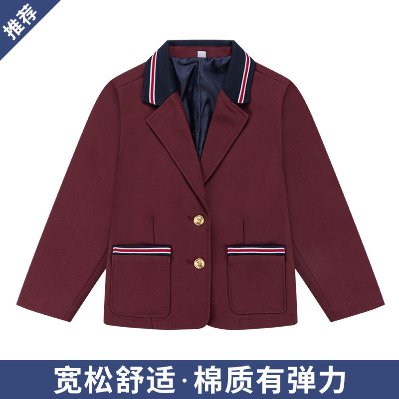 学生纯色小西装儿童英伦学院男女童枣红藏青色西服修身版外套秋