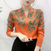 Middle Aged Mom Loaded Autumn Winter New Nehitchu Napping With Little Shirt Long Sleeve V Collar Plus Suede Undershirt Woman T-Shirt Fashion Blouse