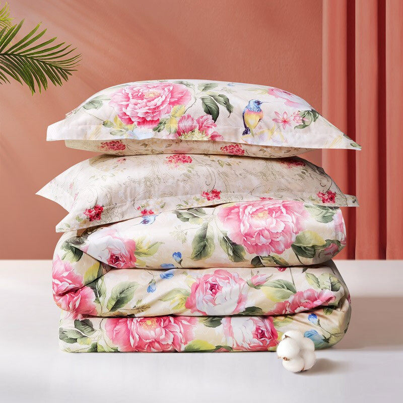 富安娜家纺全棉纯棉床上四件套田园风被套床单款床上用品秋冬床品