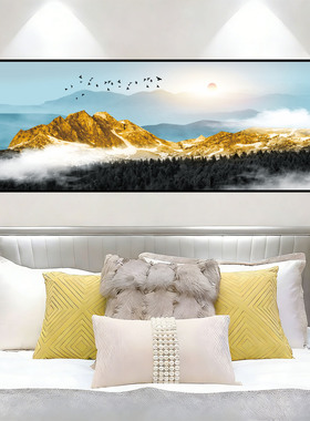 新款静心金山山水主卧室朝东装饰自粘贴画客厅背景墙贴纸壁挂画