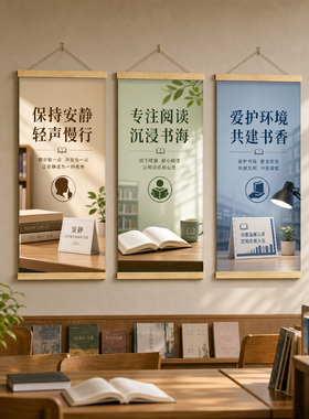 教室布置图书角文化墙阅读区墙面装饰图书馆阅览室阅读标语卷轴画