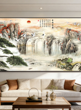 长城风景国水墨画山水书房客厅办公室背景墙贴纸自粘风景画装饰画