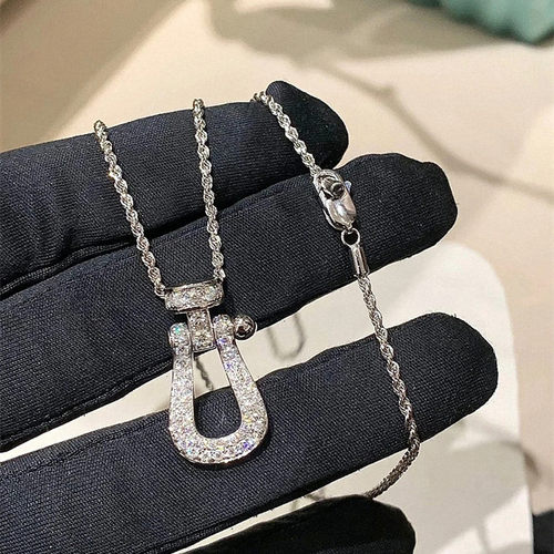 满钻马蹄扣项链 女纯银玫瑰金黄金色U形竖版大号锁骨链轻奢高级感 - 图1