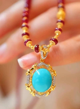 天然红宝石项链吊坠扣圆珠万能链一款多用毛衣链女款复古