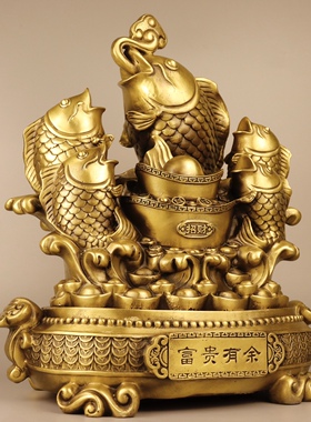 纯黄铜家居客厅装饰鲤鱼跳龙门