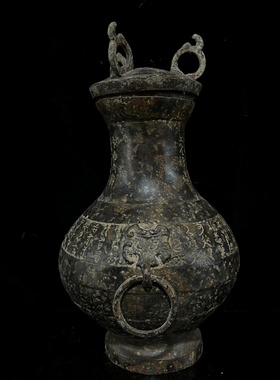 【收藏送礼佳品】仿古青铜器铜红斑绿锈铭纹圆瓶花瓶风水家居装饰