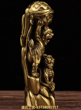 纯铜狮子摆件吉祥双狮戏绣球家居客厅玄关办公室桌面装饰工艺礼品