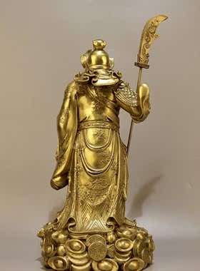 纯铜关公关二爷神像铜武财神佛像客厅供奉神像立刀托宝关公像开业