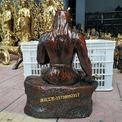 纯铜盘古像大号复古开天辟地鎏金彩绘人文始祖人王大帝铜神像摆件 - 图3