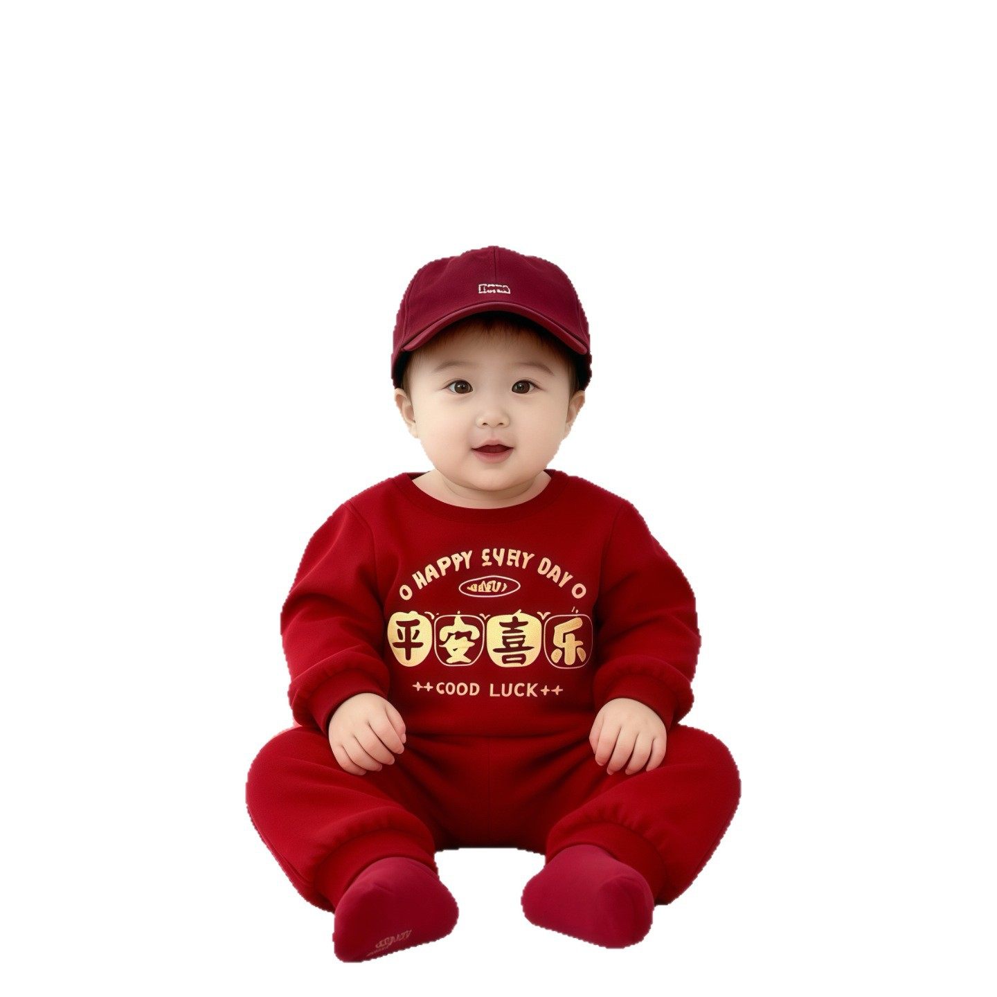 2026新年亲子装平安喜乐秋冬新款酒红色加绒卫衣婴儿连体衣爬服,淘宝优惠券,粉丝福利购,淘宝优惠卷