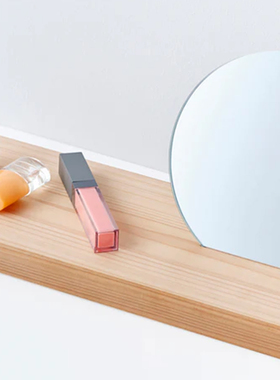 石卷工房 MIRROR SHELF 圆形化妆镜带置物架 木质底座多功能收纳