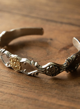 Dear Blossom 签名风格古典银饰 点金18K 松石透辉石 男女银手镯