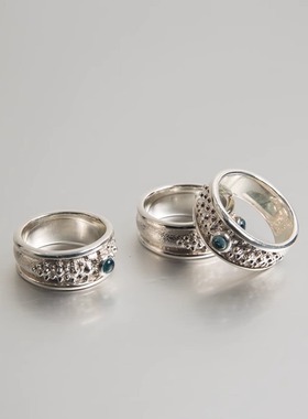 现货 古技法霰槌目工艺 点睛托帕石 日本光岚 龍頭银饰 男女戒指