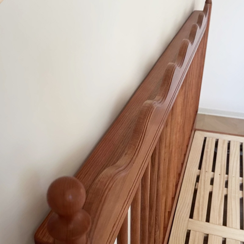 长190超薄床头1米8波浪135高脚箱体离地1米2中古风白蜡木全实木床 - 图3