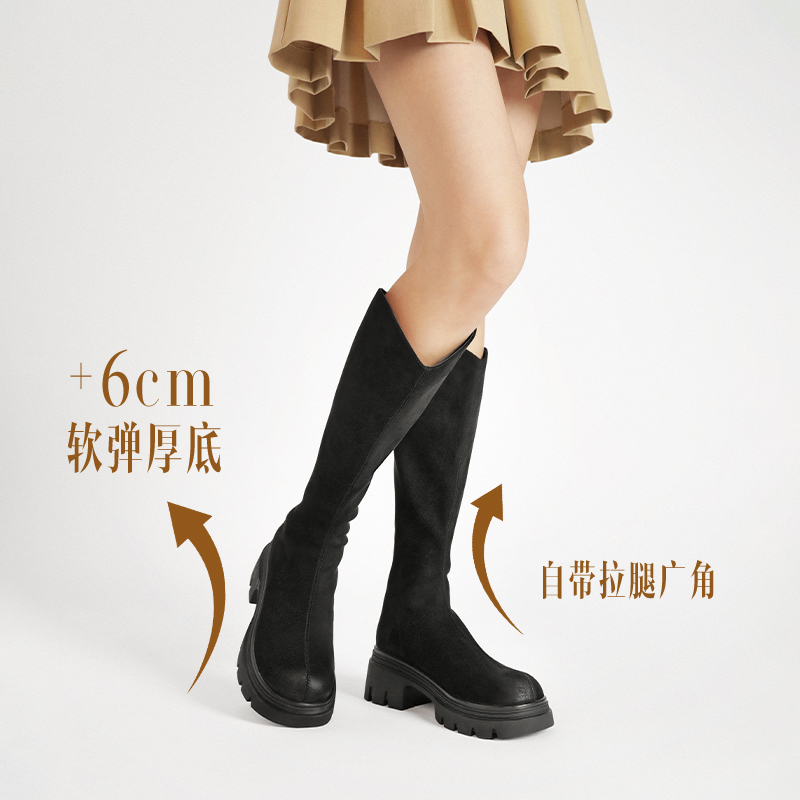 百丽小V高长弹力靴25冬季新款厚底显瘦瘦骑士长筒靴子E5F1 E5F2D - 图3