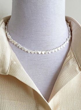 小众简约设计天然贝壳mm爱心拼接项链高级百搭气质时尚个性锁骨链