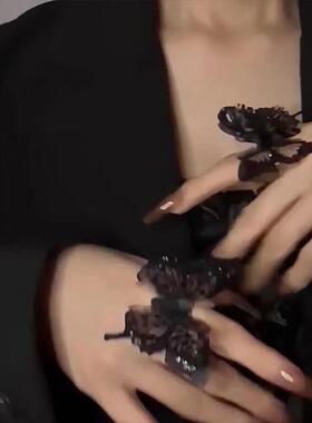 纯欲风暗黑蝴蝶戒指可调节复古小众设计辣妹ins潮酷饰品配饰