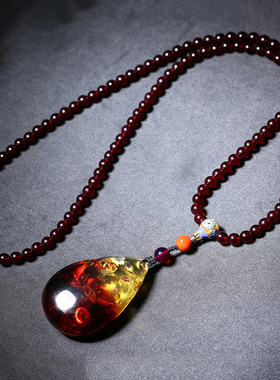 精品天然琥珀蜜蜡吊坠花随