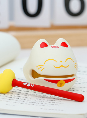 可爱招财猫小木鱼办公室静心解压摆件桌面敲打玩具搞怪小礼物潮玩