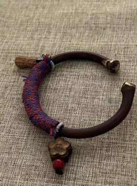 中式西藏鸡血藤编织手环手工情侣复古藏式手绳国风手镯开口民族