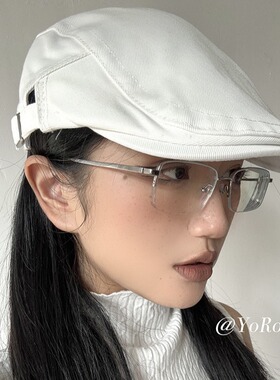 复古休闲百搭夏季薄款前进帽可调节白色简约文艺画家帽反戴报童帽