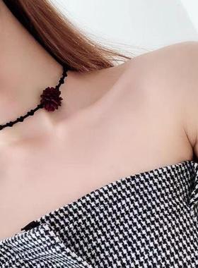 新款黑色蕾丝项链花朵choker项圈气质复古脖子饰品锁骨