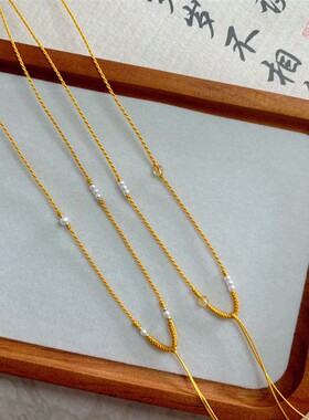 四喜手工编织金黄线水晶项
