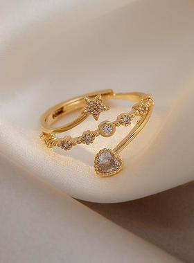 桃心五角星戒指女时尚轻奢小众个性ins潮网红开口高级感食指戒