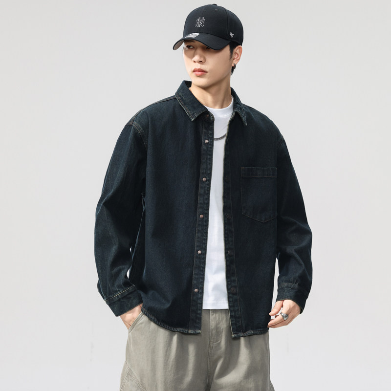 斌斌梨复古经典怀旧牛仔衬衫微胖男生宽松长袖衬衣日系质感上衣潮,淘宝优惠券,粉丝福利购,淘宝优惠卷
