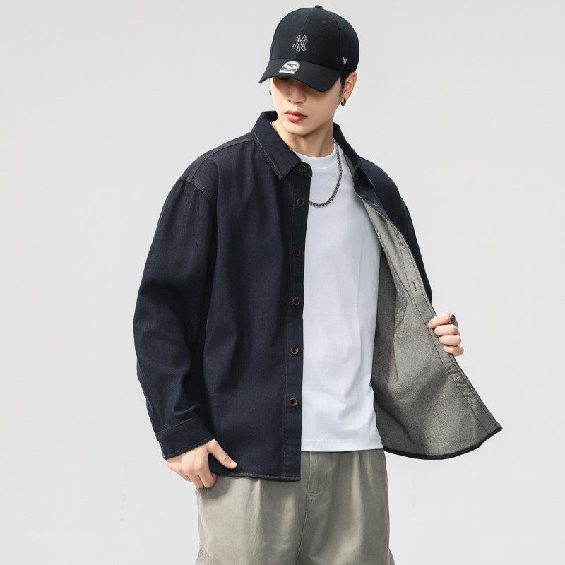 斌斌梨微胖男生宽松剪裁廓形衬衣日系潮流高街辑明线翻领牛仔衬衫,淘宝优惠券,粉丝福利购,淘宝优惠卷
