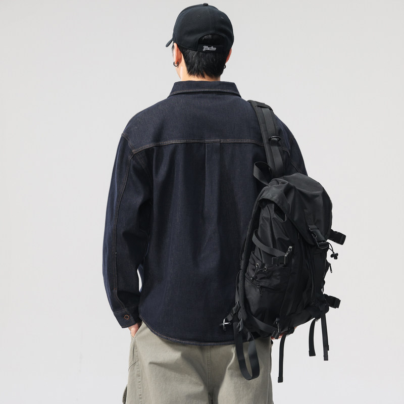 斌斌梨微胖男生宽松剪裁廓形衬衣日系潮流高街辑明线翻领牛仔衬衫,淘宝优惠券,粉丝福利购,淘宝优惠卷