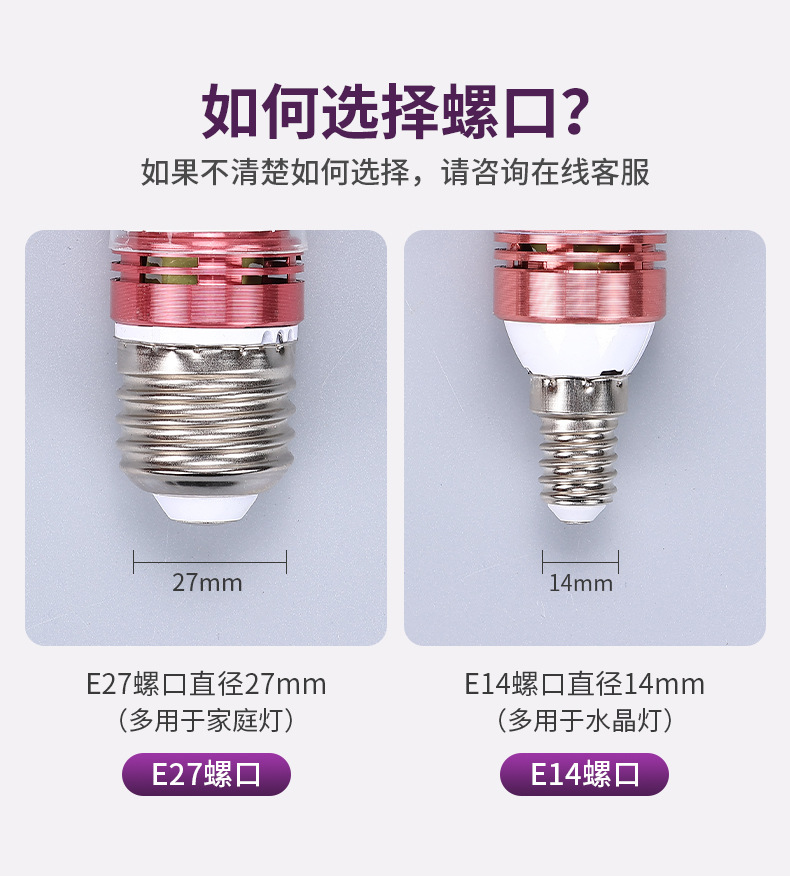 led灯泡螺口E14E27节能灯玉米灯泡家用照明水晶吊灯光源三色变光-图2