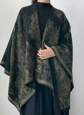 水墨东方美学江南水乡披肩围巾女长版秋冬旅游拍照百搭时尚斗篷