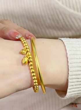 古法金包银两世欢圆珠情侣手链轻奢女莲蓬吊坠手串转运珠手饰礼物