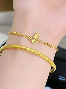 金包银卷草纹手镯素圈祥云手环女