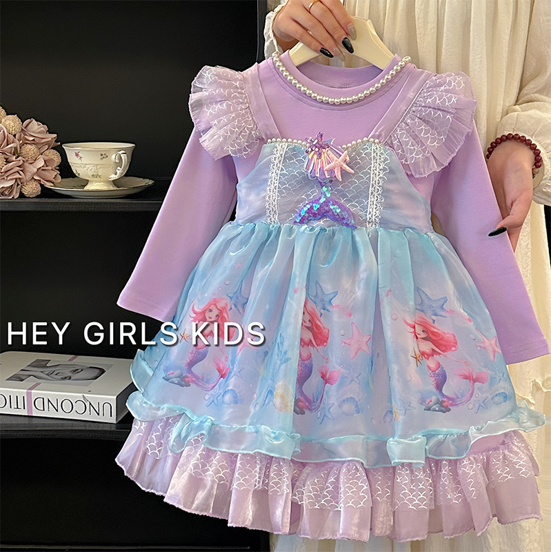 女童美人鱼公主裙秋装小女孩甜美洛丽塔公主裙儿童假两件长袖裙子,淘宝优惠券,粉丝福利购,淘宝优惠卷