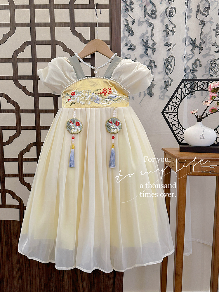 女童旗袍连衣裙夏装中国风洋气女孩新中式汉服超仙古风刺绣网纱裙
